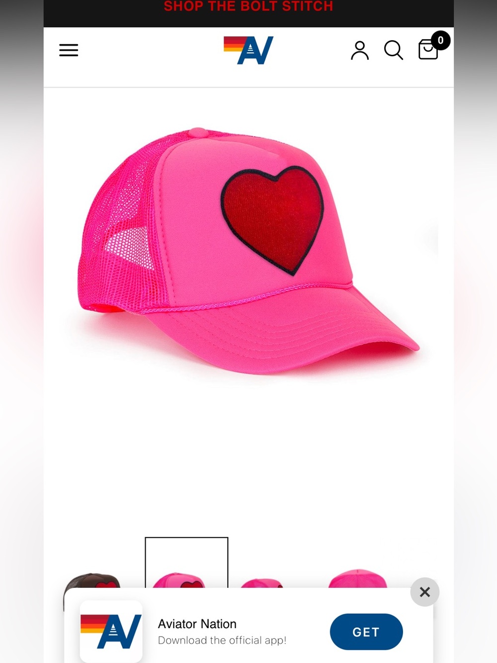 Aviator Nation Hot Pink Trucker Hat with Red Heart Patch - Picture 4 of 4